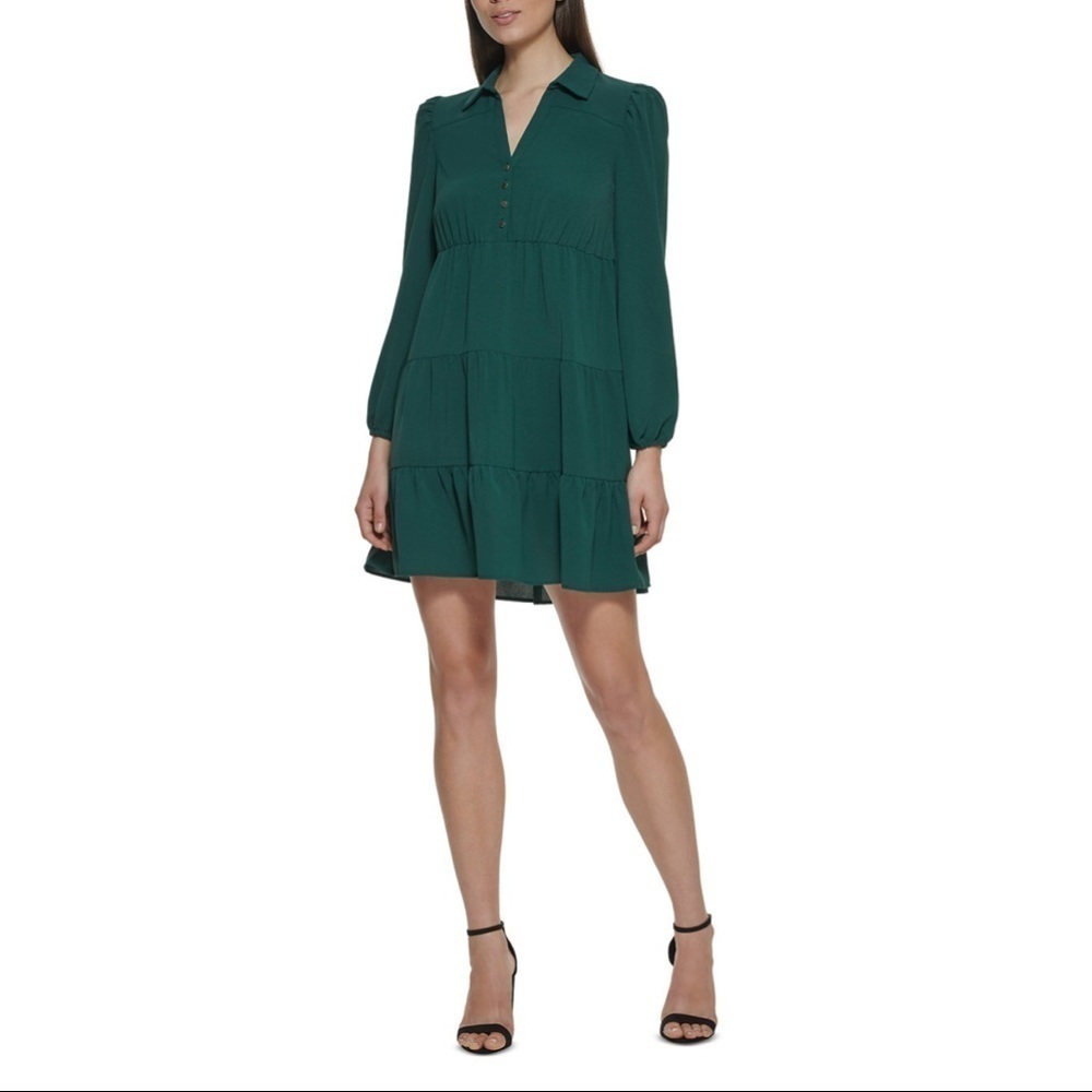 {Kensie} collared tiered shift dress